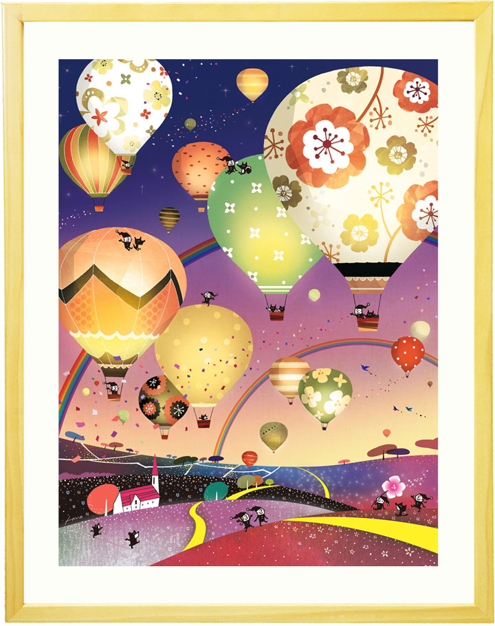 絵画 気球 インテリア どこまでも どこまでも 夜景 風景画 リビング 夜空 空の絵画 アート ポスター 大きい 寝室 美しい かわいい 絵画販売 通販